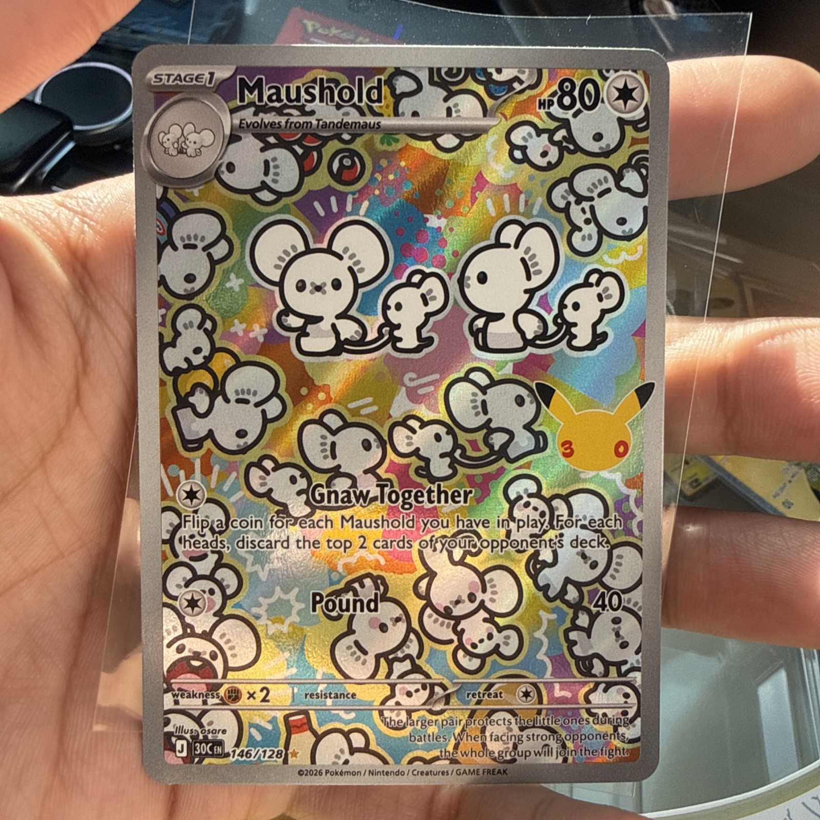 Pokemon TCG 30th anniversary Maushold 146/128 Holo Illustration Rare EN 2026 Pokemon TCG 30th anniversary Maushold 146/128 Holo Illustration Rare EN 2026