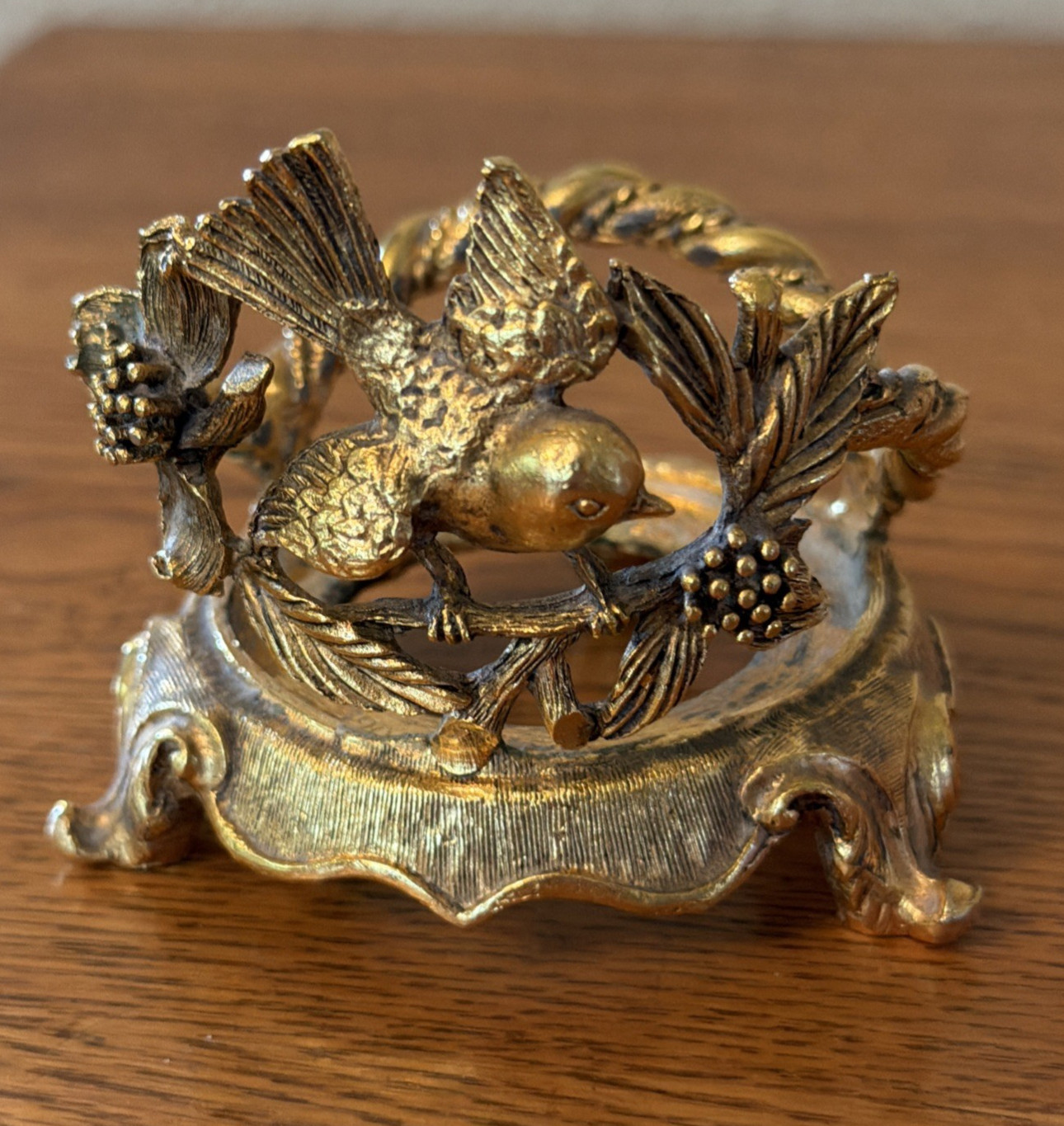 Vintage Matson Gold Ormalu Tone Bird Dogwood Flower Vanity Cup Holder Only Vintage Matson Gold Ormalu Tone Bird Dogwood Flower Vanity Cup Holder Only