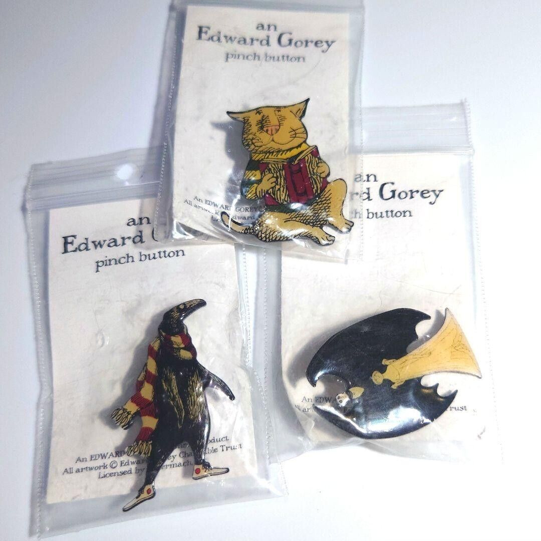 Edward Gorey Pin Badge Set of 3