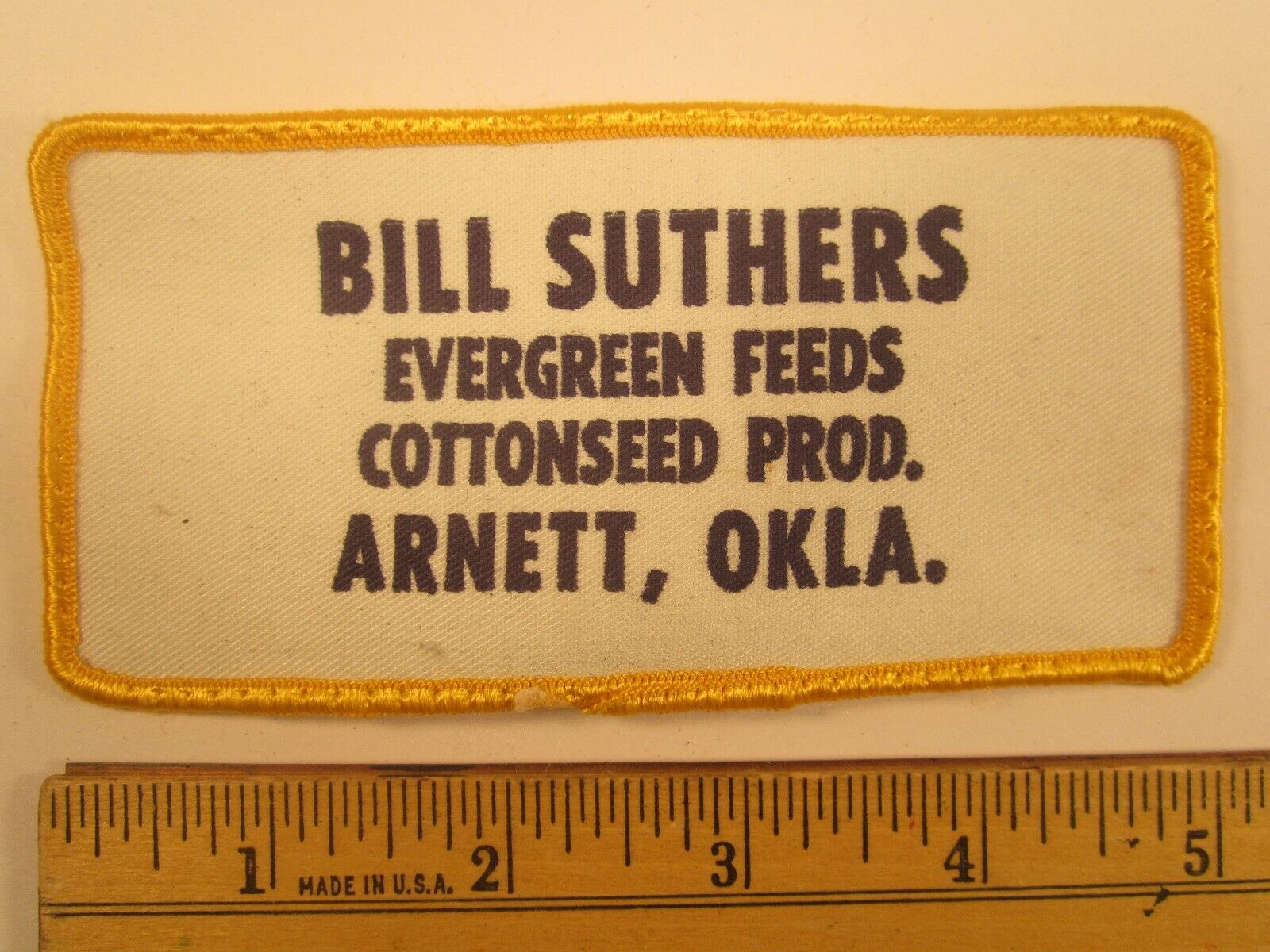 Vintage Hat Cap Patch BILL SUTHERS Evergreen Feeds ARNETT, OKLAHOMA [Y113A5b]