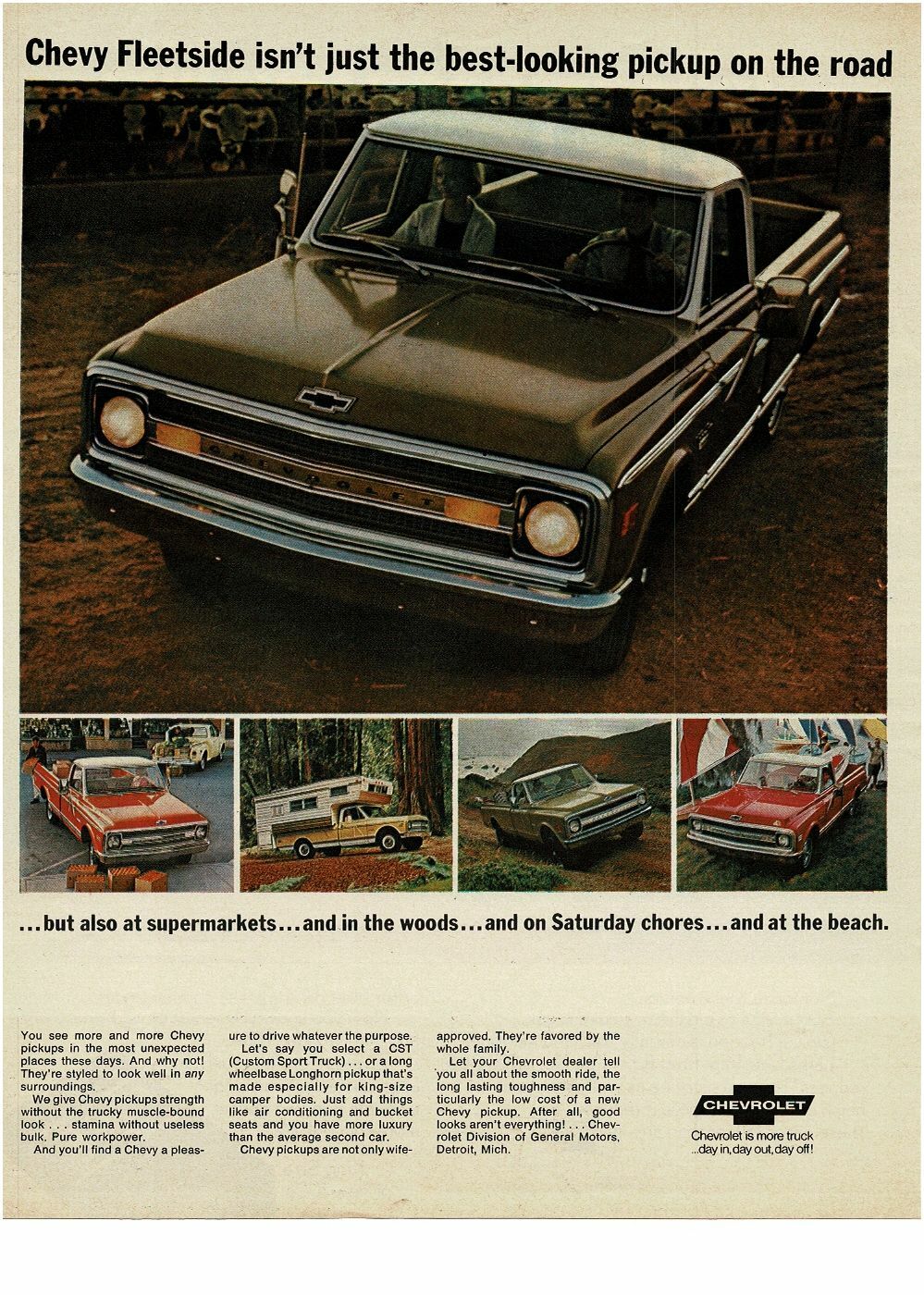 1969 CHEVROLET CHEVY Brown Fleetside Pickup Truck Vintage Print Ad 