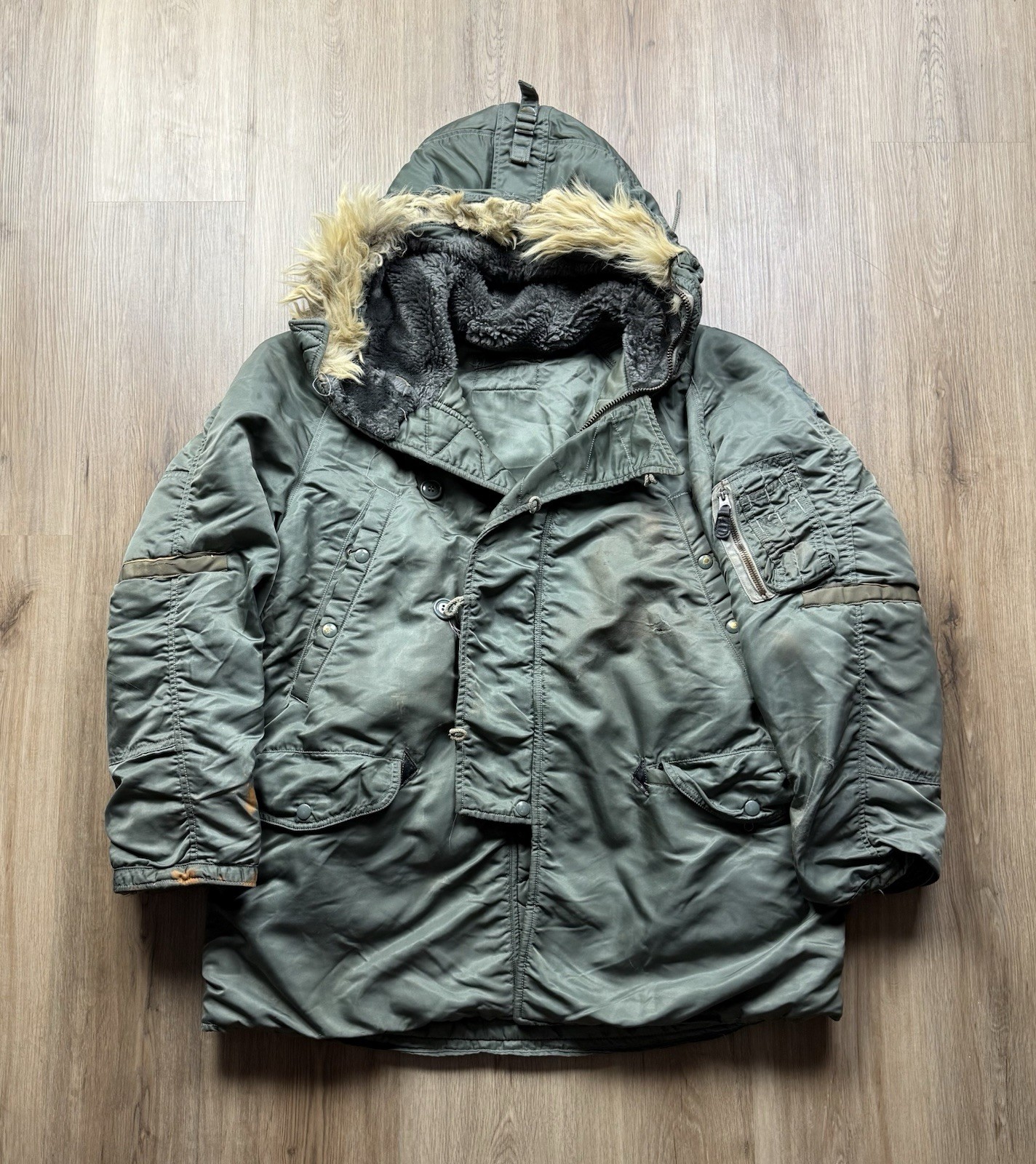 50s VINTAGE Albert Turner N-3b Parka RARE Cold Weather Military Green Coyote Fur