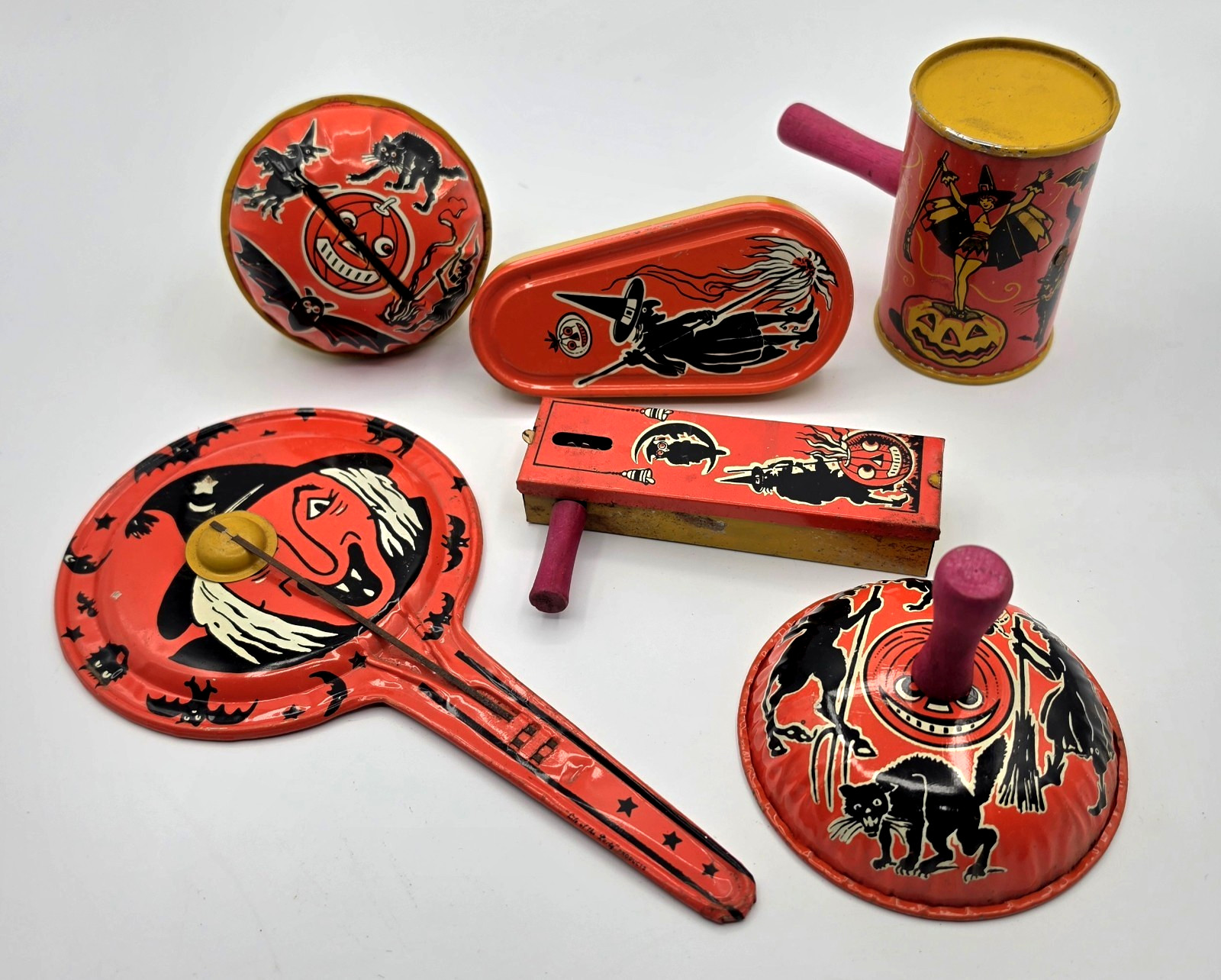 6 Different 1950\'s Vintage Kirchoff USA Halloween Noisemakers Noise Makers