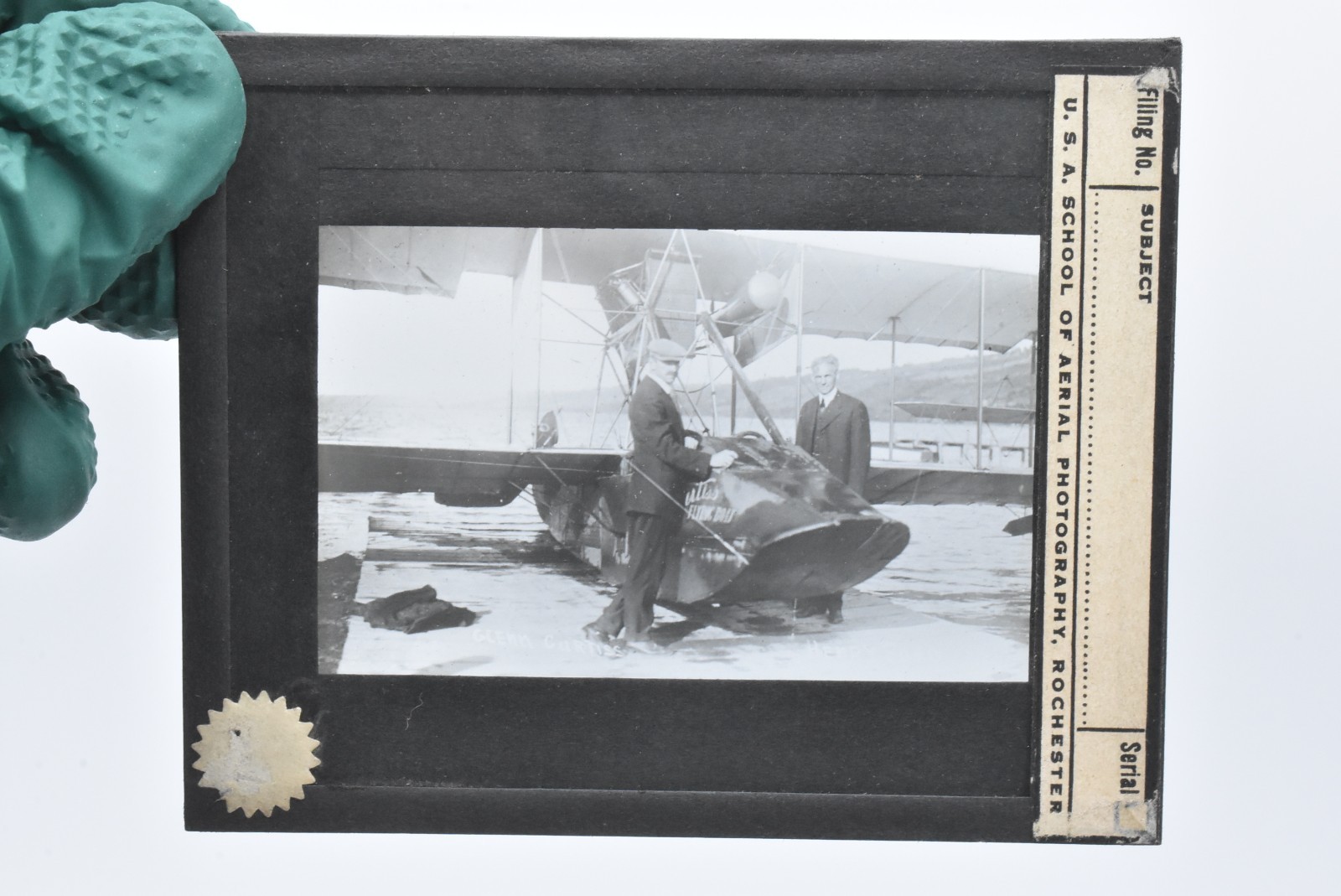 WWI 1918-1919 Aerial Photo School Glass Slide Henry Ford Glenn Curtiss Airboat
