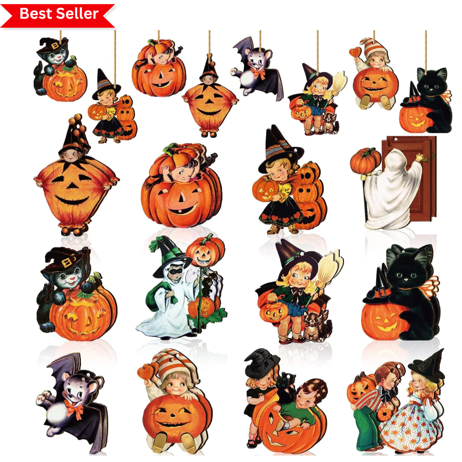 24 Pcs Vintage Halloween Ornaments for Tree Decorations Black Cat
