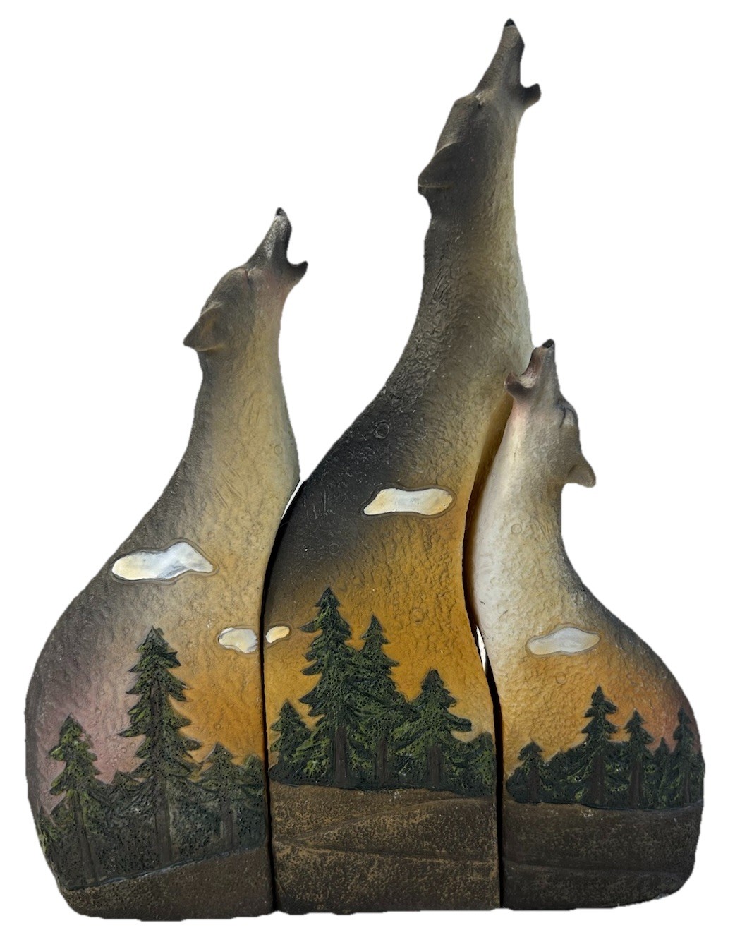 Wolves Howling 3 Statues Sandcast Wolf Figure Statue Texture Painted Landscape Wolves Howling 3 Statues Sandcast Wolf Figure Statue Texture Painted Landscape