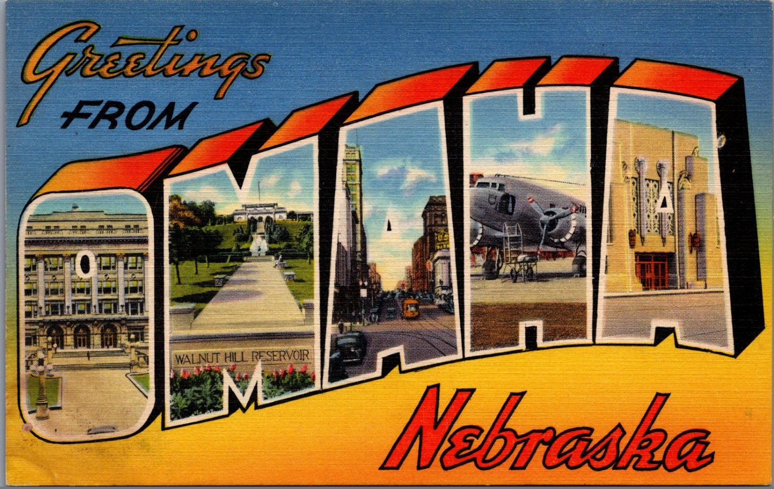 Greetings from Omaha Nebraska Large Letter Linen Postcard Tichnor Bros Greetings from Omaha Nebraska Large Letter Linen Postcard Tichnor Bros