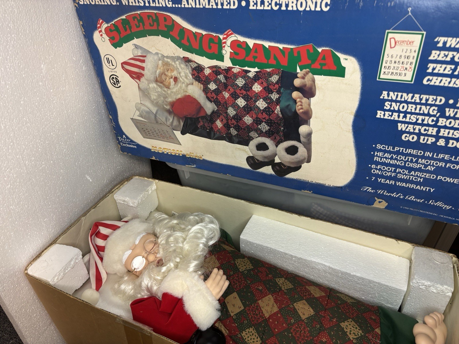 Vintage 1992 Telco Animated Snoring Sleeping Santa Claus Motion-ettes Christmas