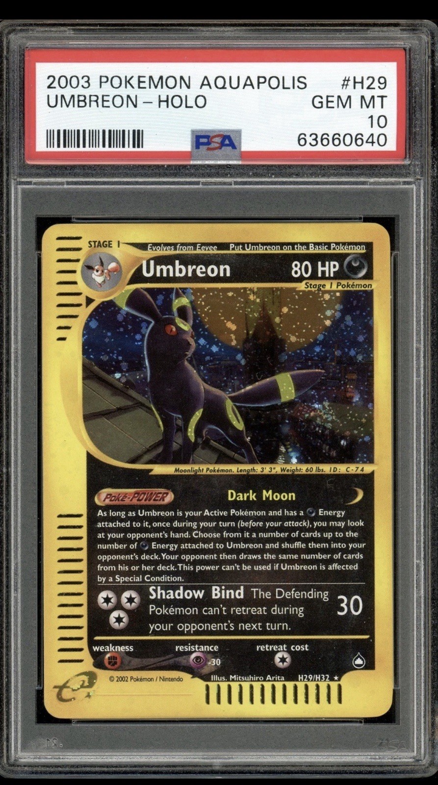 Pokemon 2003 Umbreon Aquapolis Holo #H29 PSA 10 🐈‍⬛ 💎 - POP 91 SWIRL