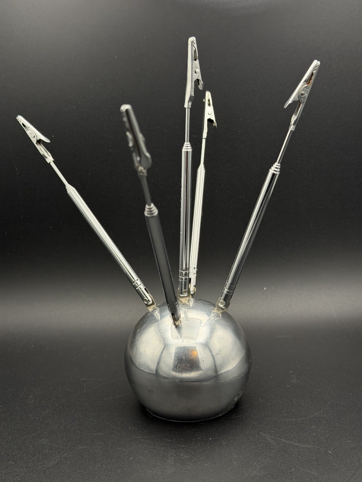 Vintage Sputnik Atomic 5 Arm Telescoping Photo Memo Card Holder MCM Chrome