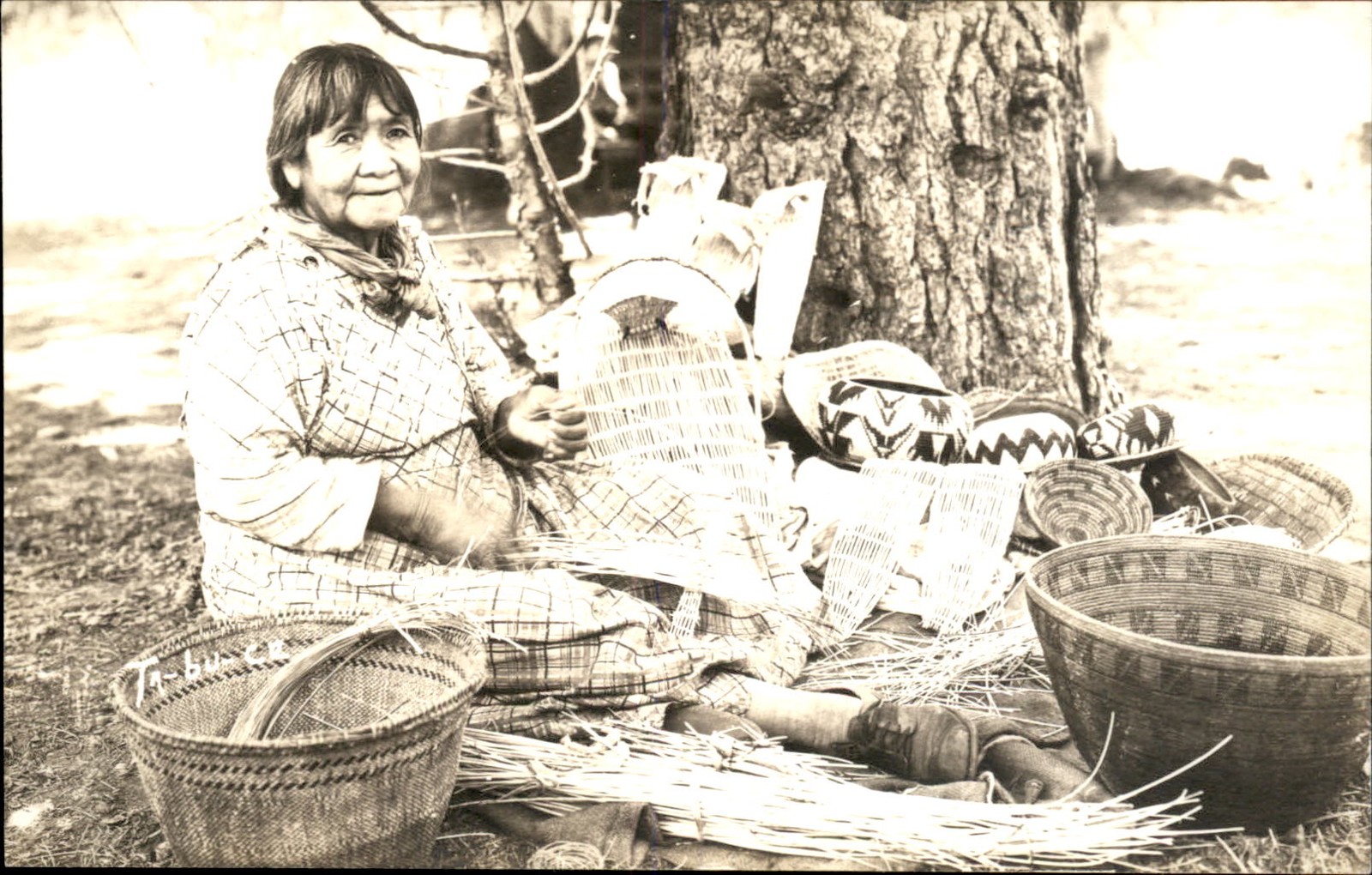 Native Indian woman Ta-Bu-Ce weaving baskets c1920s-30s RPPC bhn Native Indian woman Ta-Bu-Ce weaving baskets c1920s-30s RPPC bhn