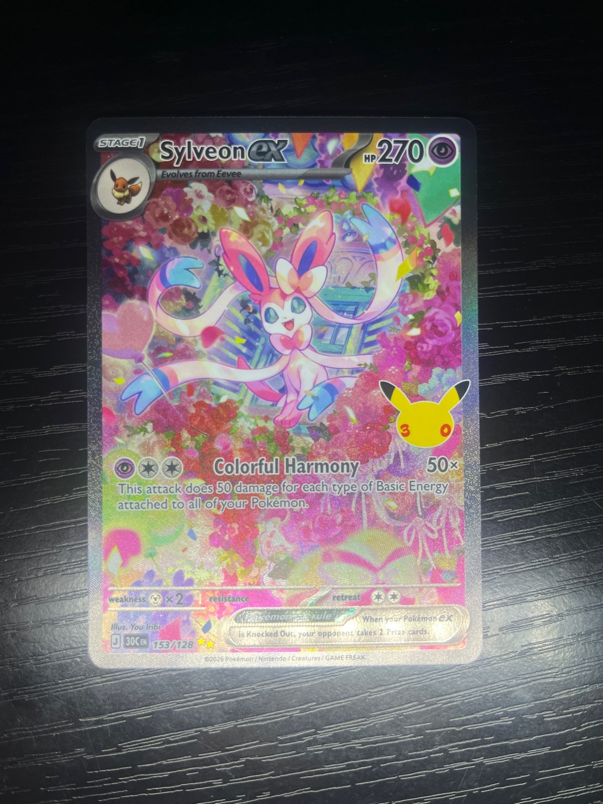 Sylveon EX SIR 153/128 30th Celebrations Pokemon TCG -MINT- 