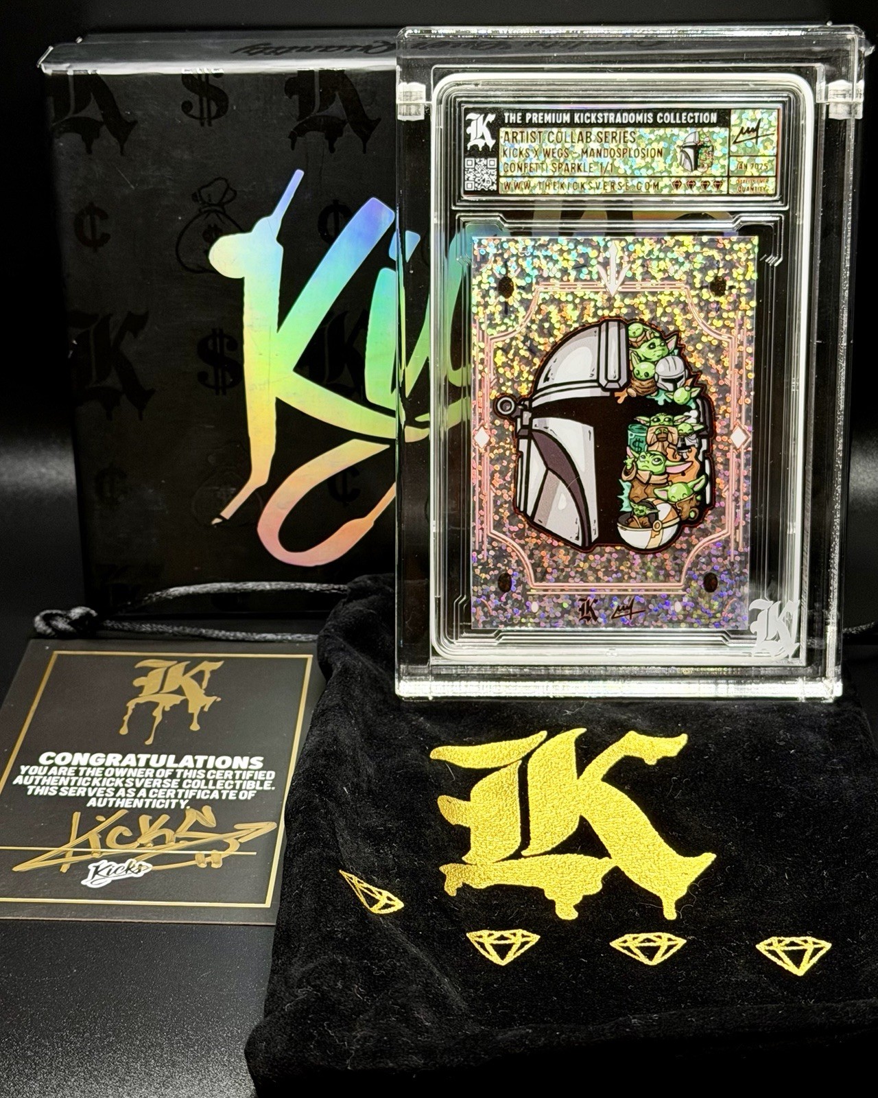 2025 Kickstradomis WEGS Collab Mandosplosion Confetti Sparkle #1/1 Star Wars Art 2025 Kickstradomis WEGS Collab Mandosplosion Confetti Sparkle #1/1 Star Wars Art