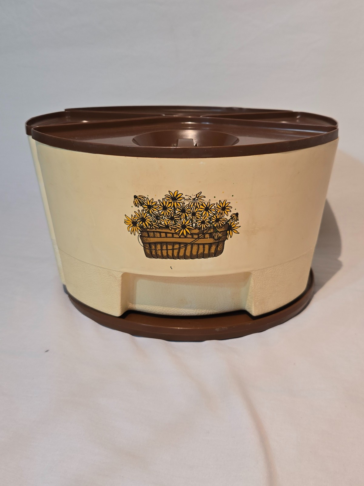 Vintage 1970s Sterilite 1591 Lazy Susan Canister Set Wedge Flower Basket Brown