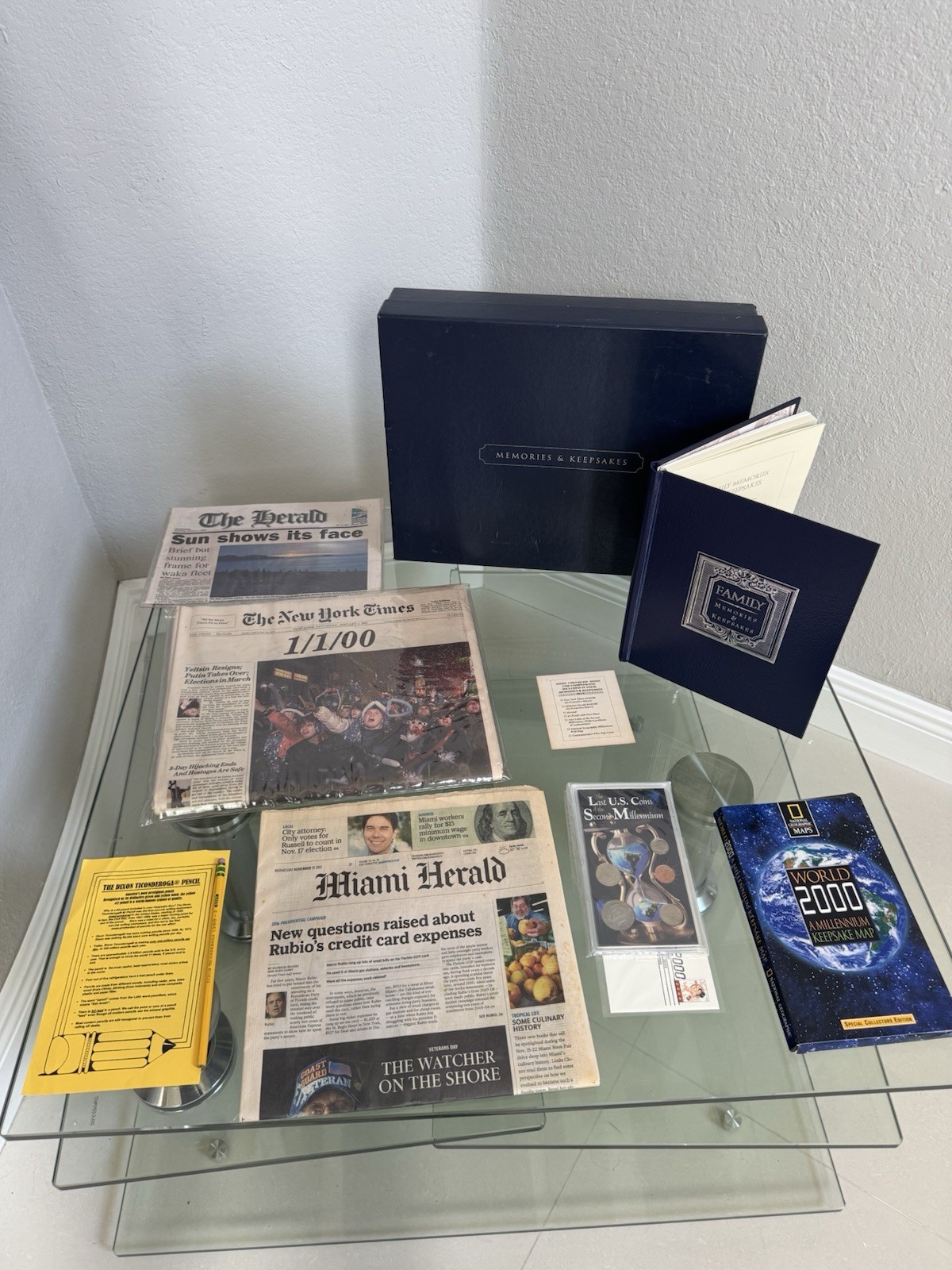 Y2K MILLENIUM 2000 Memorabilia Collection Lot NY Times Miami Herald Coins Map Ke