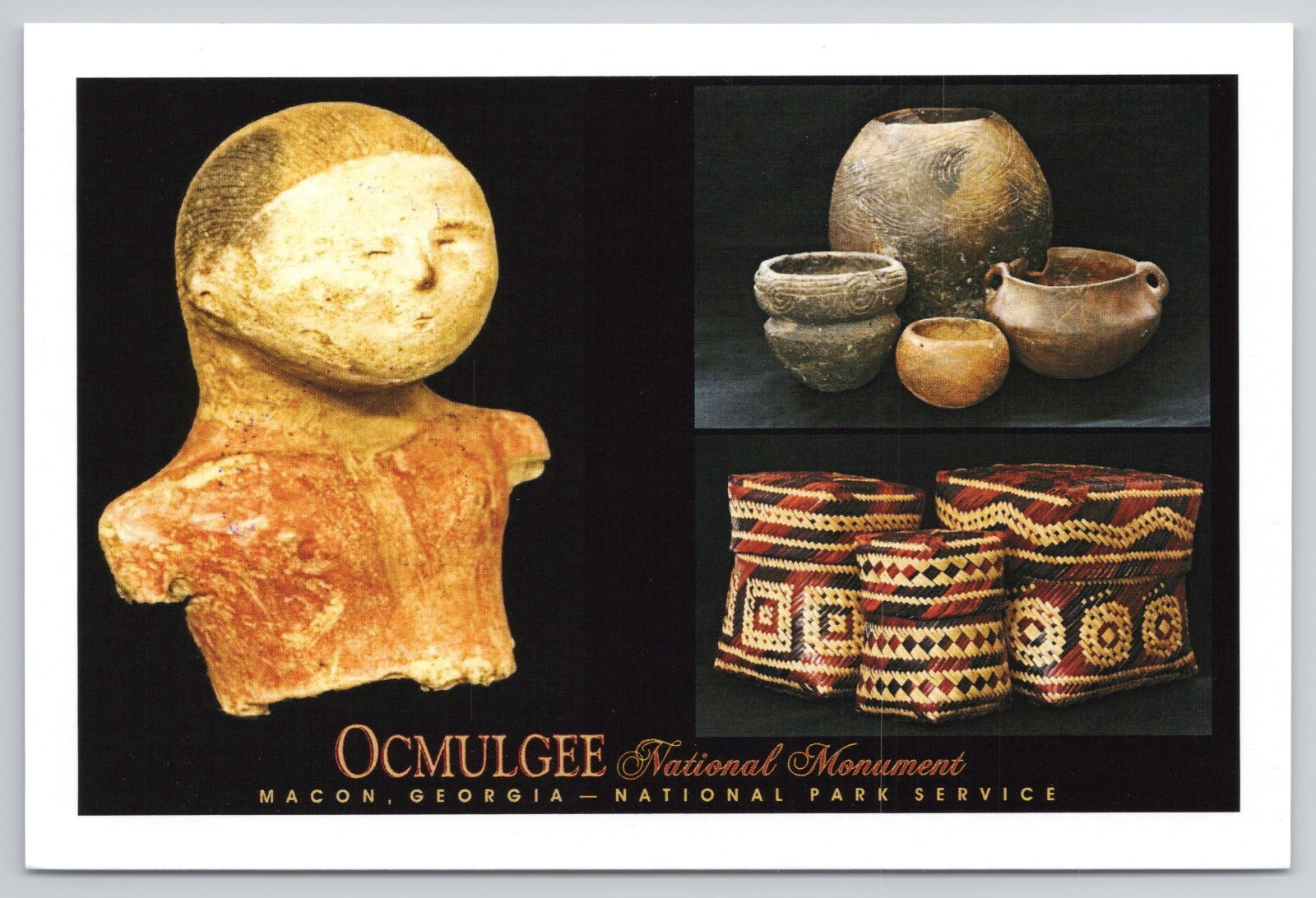 Ocmulgee National Monument Postcard Macon GA Artifacts Baskets Pottery Effigy Ocmulgee National Monument Postcard Macon GA Artifacts Baskets Pottery Effigy