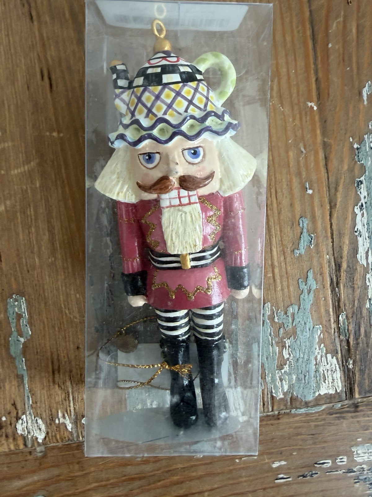 Retired Mackenzie Childs Courtly Check Teatime Nutcracker.new In Box Retired Mackenzie Childs Courtly Check Teatime Nutcracker.new In Box