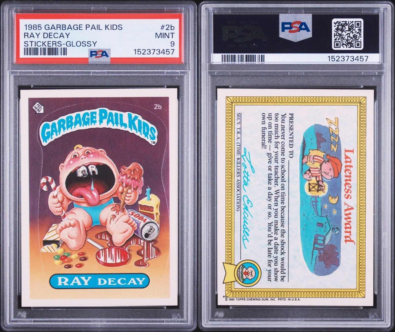 1985 Topps Garbage Pail Kids Series 1 #2b Ray Decay PSA 9 - Glossy 1985 Topps Garbage Pail Kids Series 1 #2b Ray Decay PSA 9 - Glossy