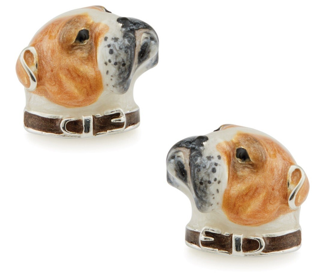 SATURNO Silver and Enamel BULLDOG CUFFLINKS - Hallmarked Sterling Silver