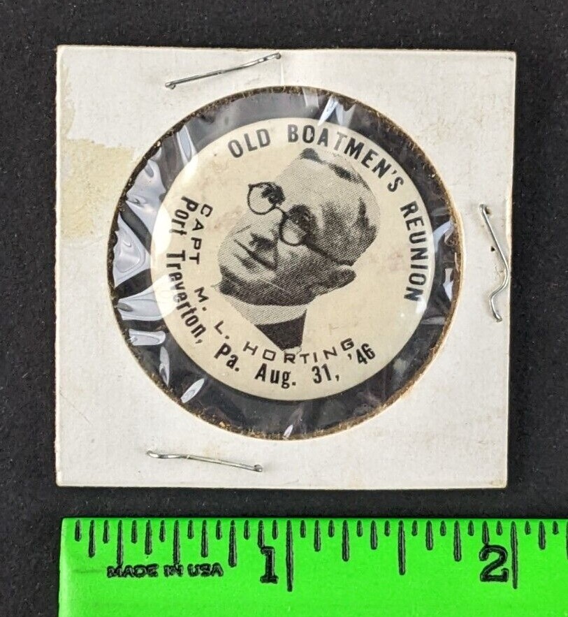 Vintage 1946 Boatman\'s Reunion Captain Horting Port Trevorton PA Celluloid Pin Vintage 1946 Boatman\'s Reunion Captain Horting Port Trevorton PA Celluloid Pin