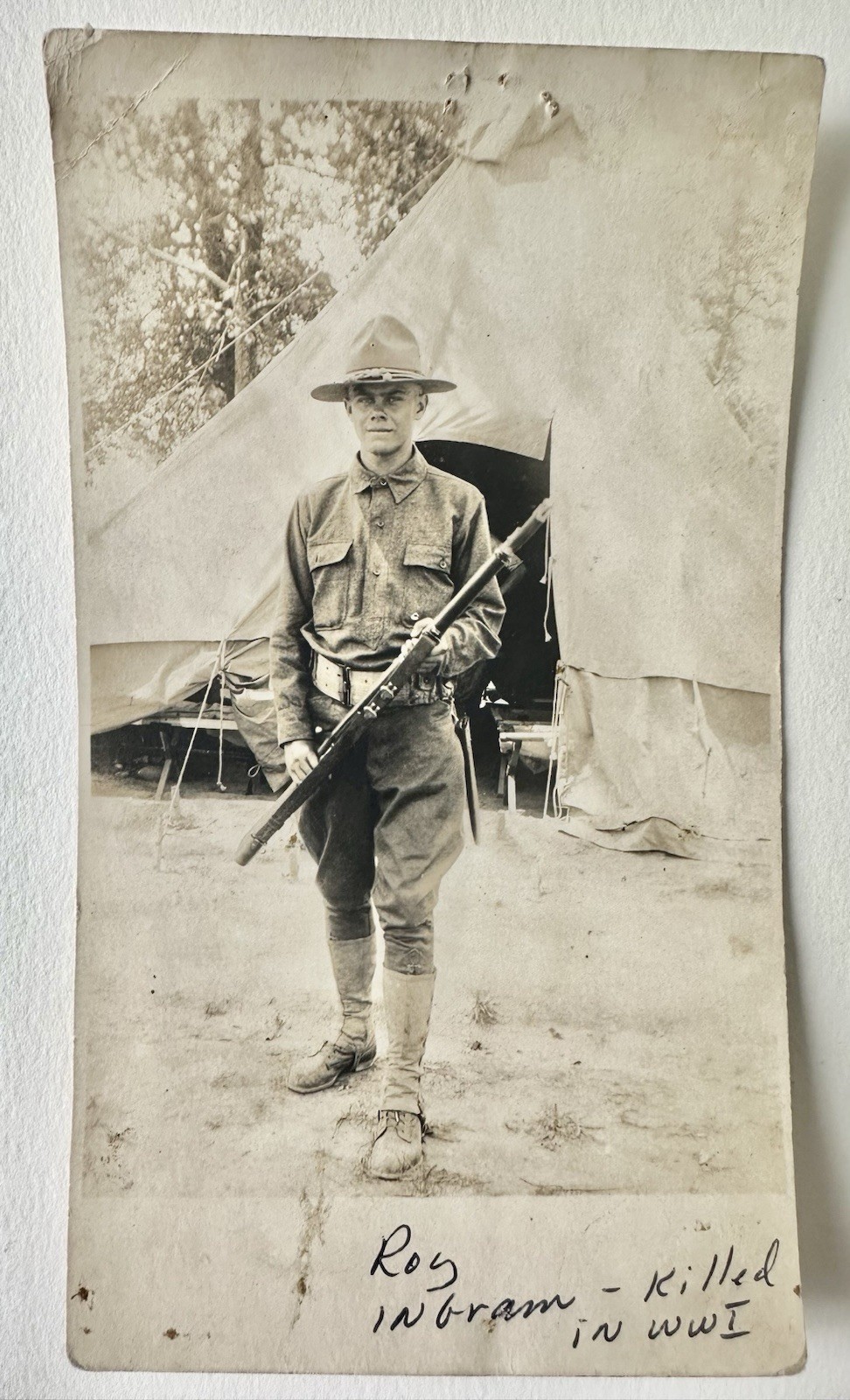 ID'd WWI Soldier PVT Roy Ingram Killed in Action in 1918 RPPC Postcard Photo KIA