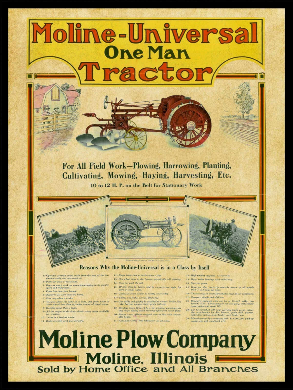 Moline Universal One-Man Tractor NEW Metal Sign: 12x16 Large Size