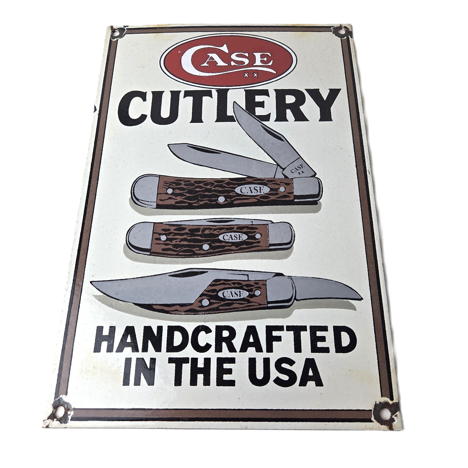 Vintage Case xx Knives Sign - Handcrafted Cutlery Porcelain Gas Pump Sign