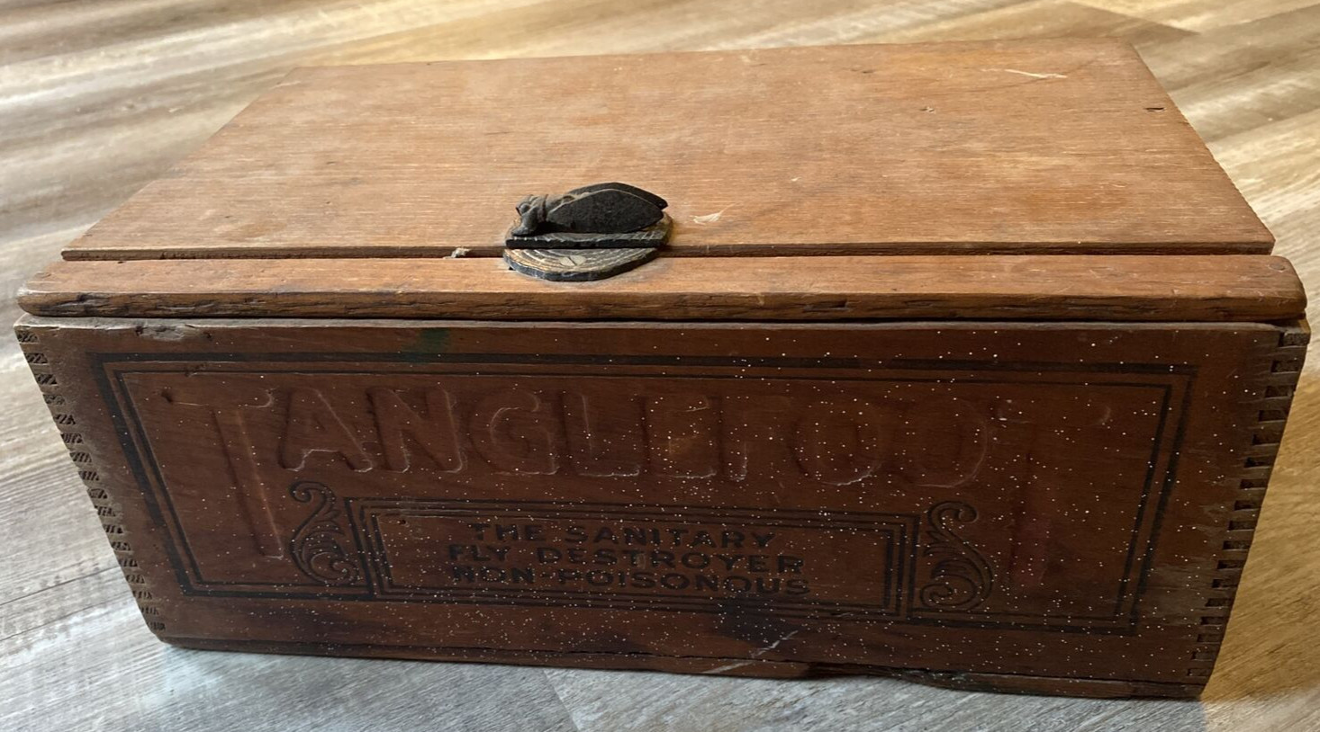 Antique Tanglefoot Crate with Fly Figural Clasp-Pest Control