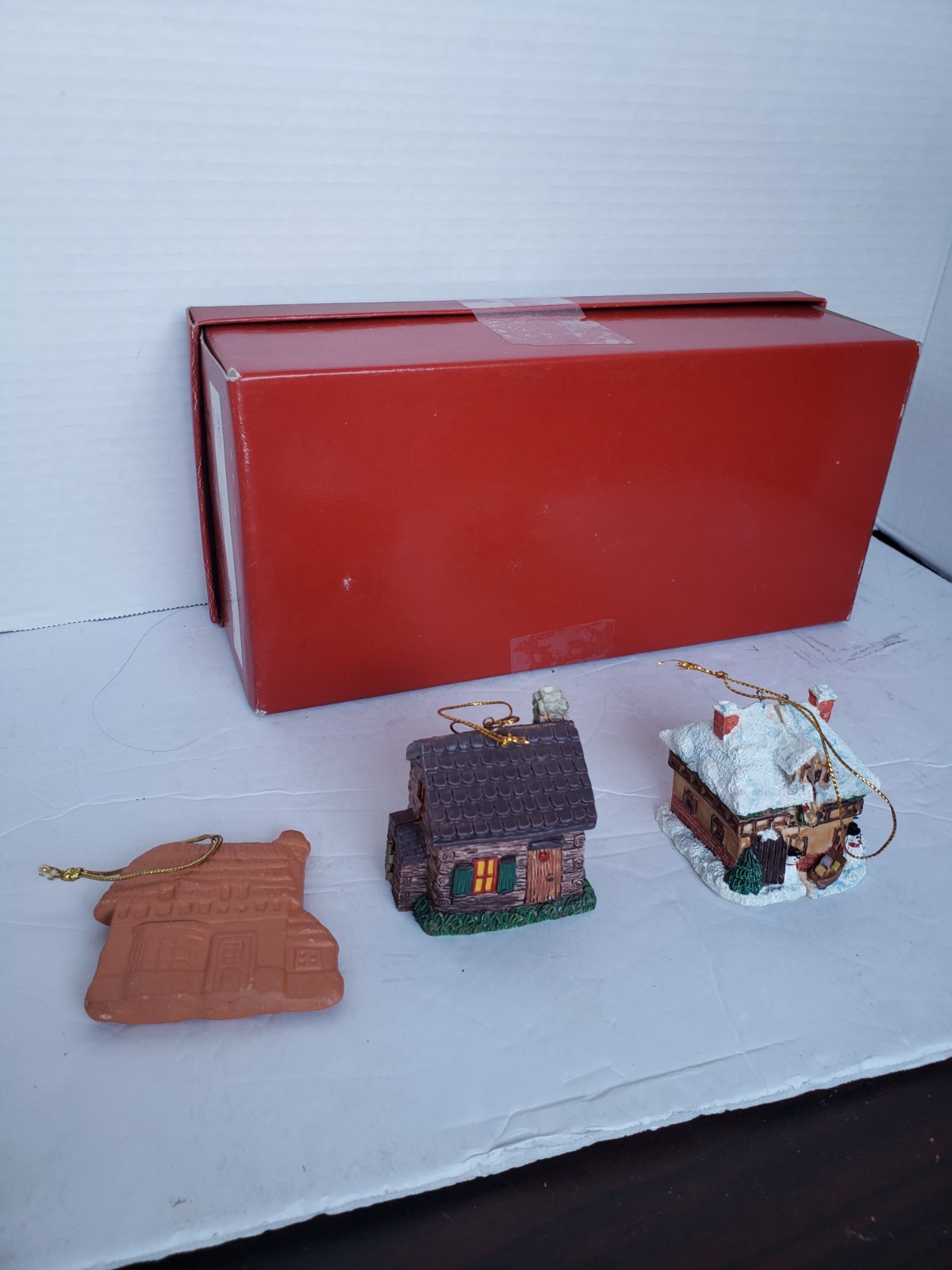 Vtg 1990s Mini Christmas Ornament House 2 Open to Family Inside 1 Terracotta Vtg 1990s Mini Christmas Ornament House 2 Open to Family Inside 1 Terracotta