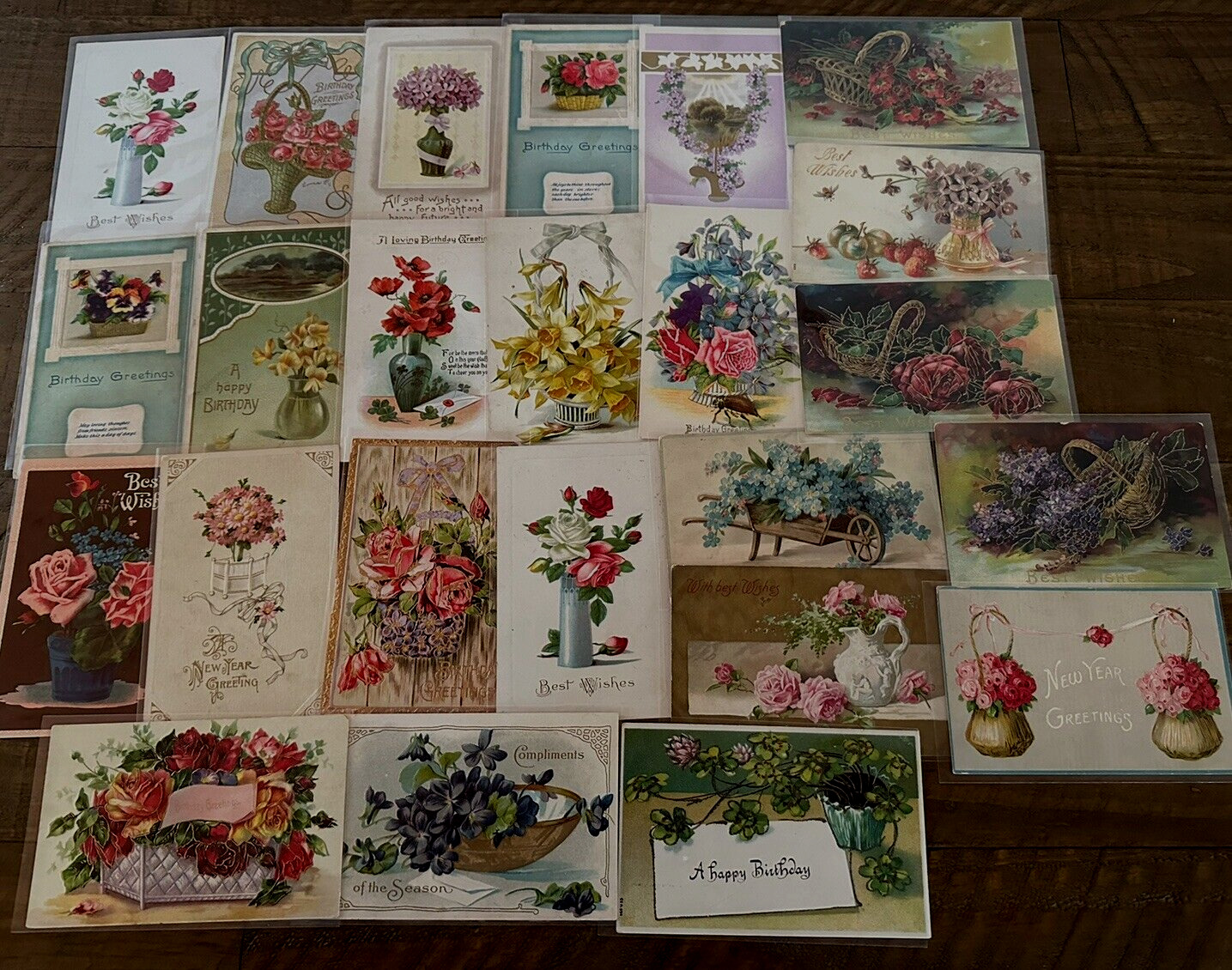 Lot of 23 Flowers in Baskets & Vases ~Vintage Antique Greetings~Postcards-h790