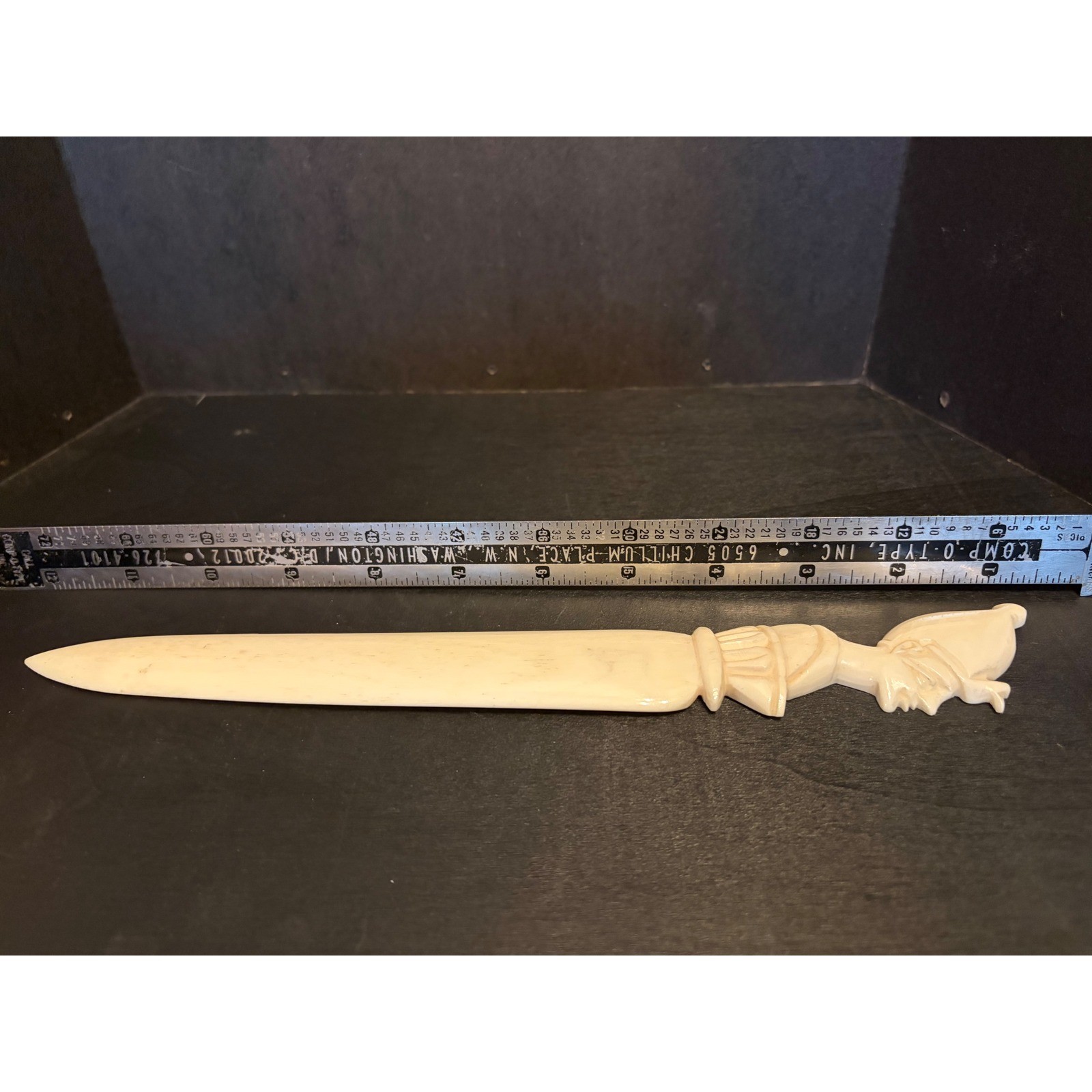 Vintage Carved Figural Letter Opener Cream Hand Carved Desk Accessory 9 Inch