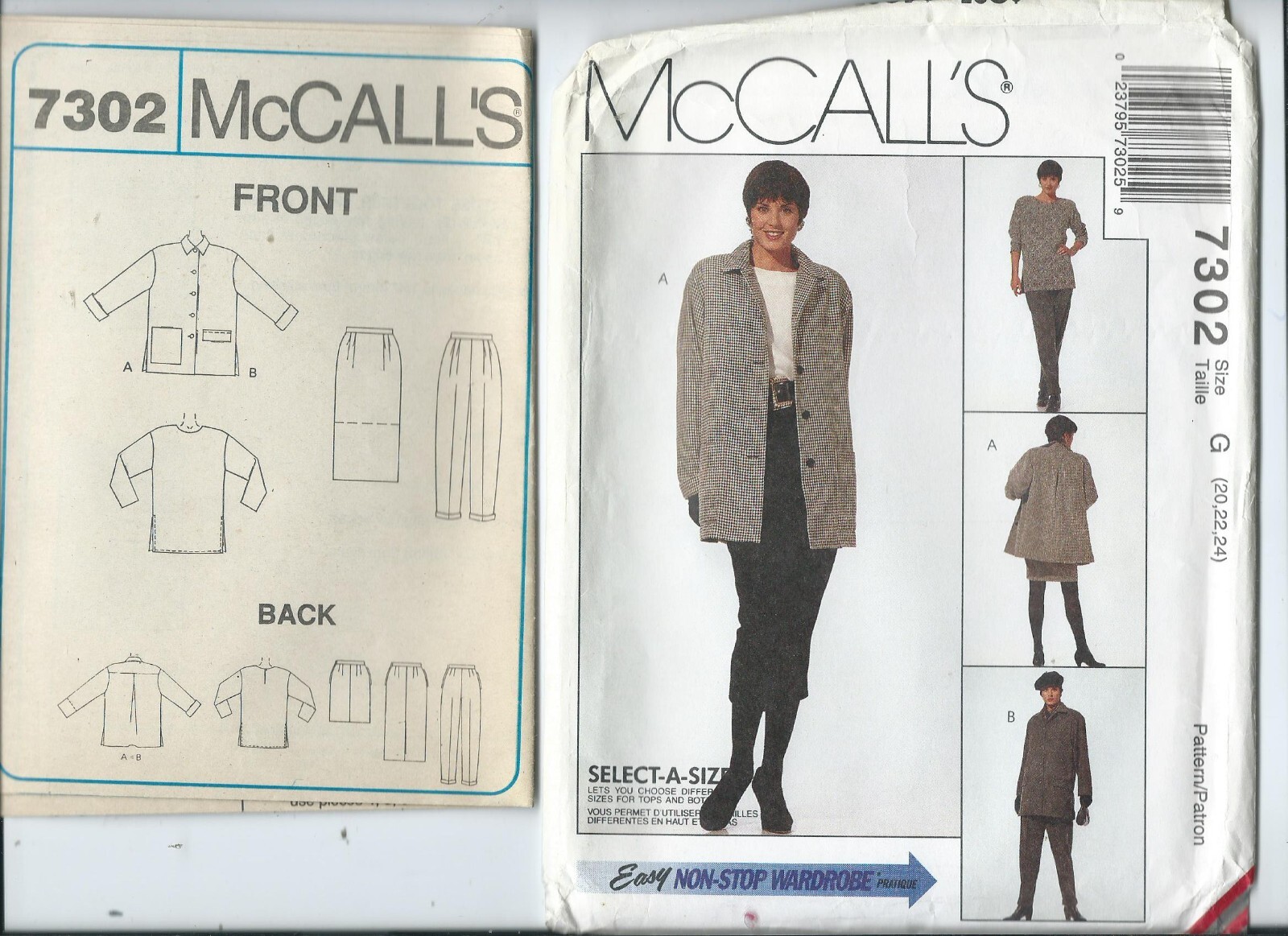 M 7302 sewing pattern Stylish JACKET TUNIC PANTS SKIRT sew UNCUT sizes 20,22,24