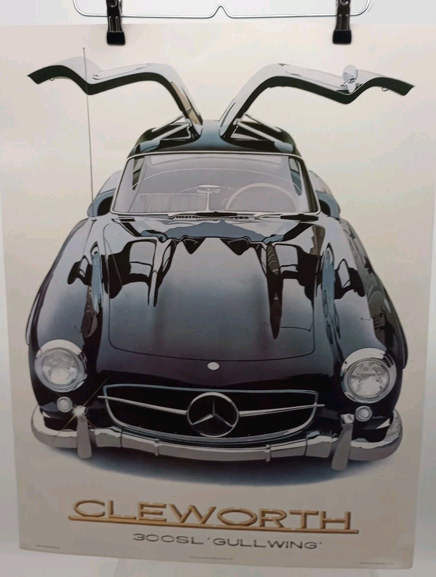 Vtg 1981 Mercedes-Benz 300SL Gullwing Harold Cleworth Poster Art Print 22x28