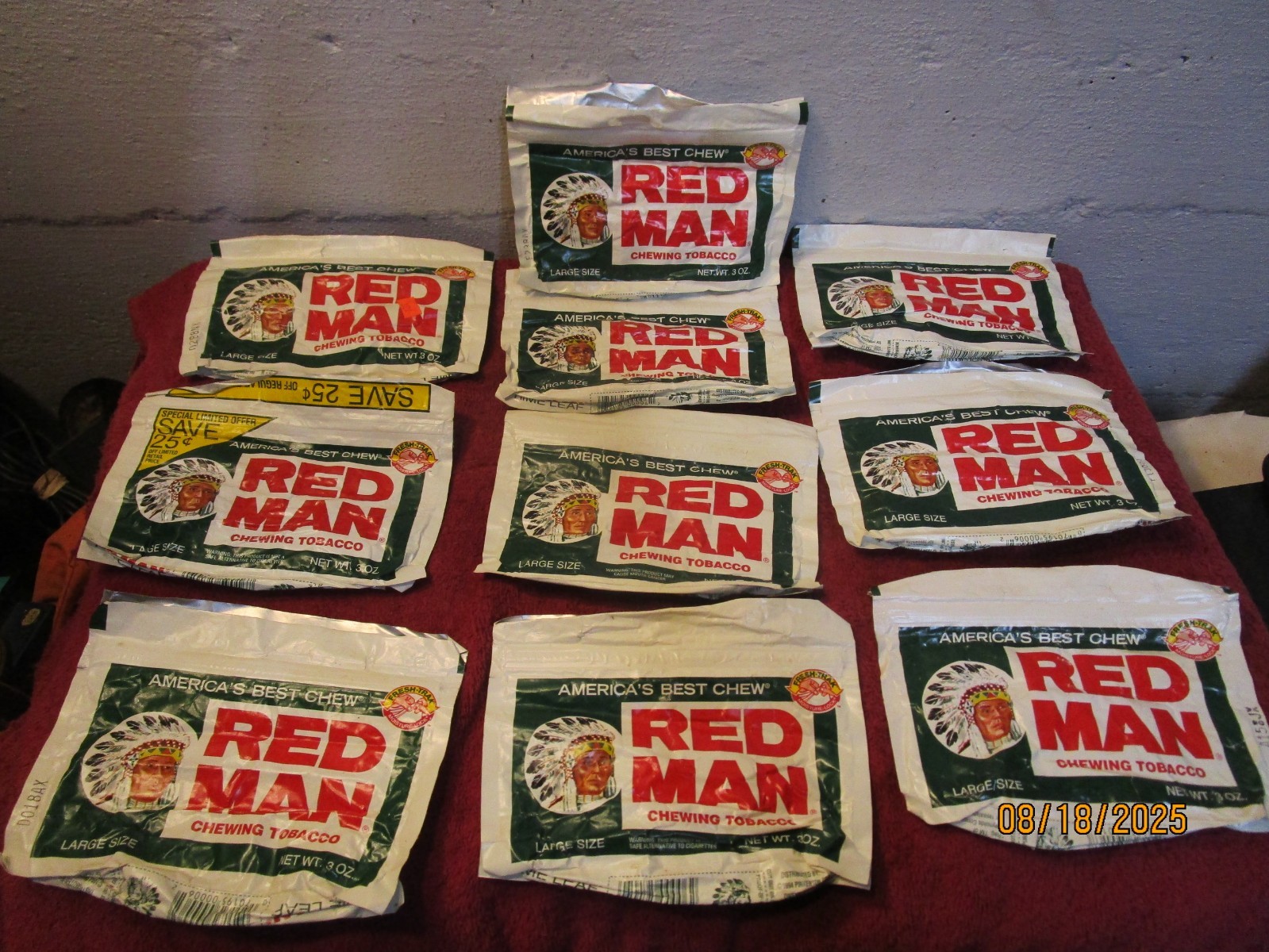 Lot of 10 Vintage Empty Red Man Chewing Tobacco Empty Pouch Only, No Tobacco Lot of 10 Vintage Empty Red Man Chewing Tobacco Empty Pouch Only, No Tobacco