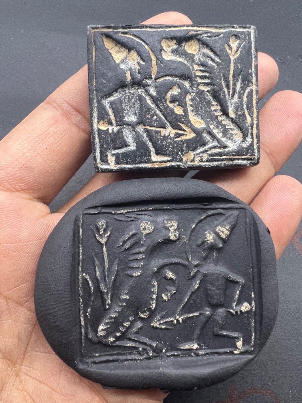 Rare Ancient Old Babylonian Art Antique Old Man Hunt Scenes Intaglio Stamped Bea