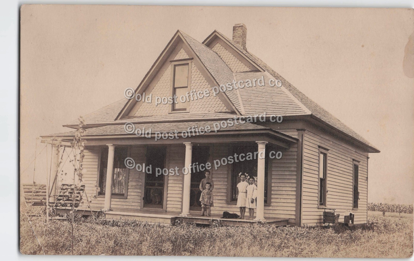 Columbus, Kansas-Residence-House-Bush Family c1910-RPPC Real Photo Postcard