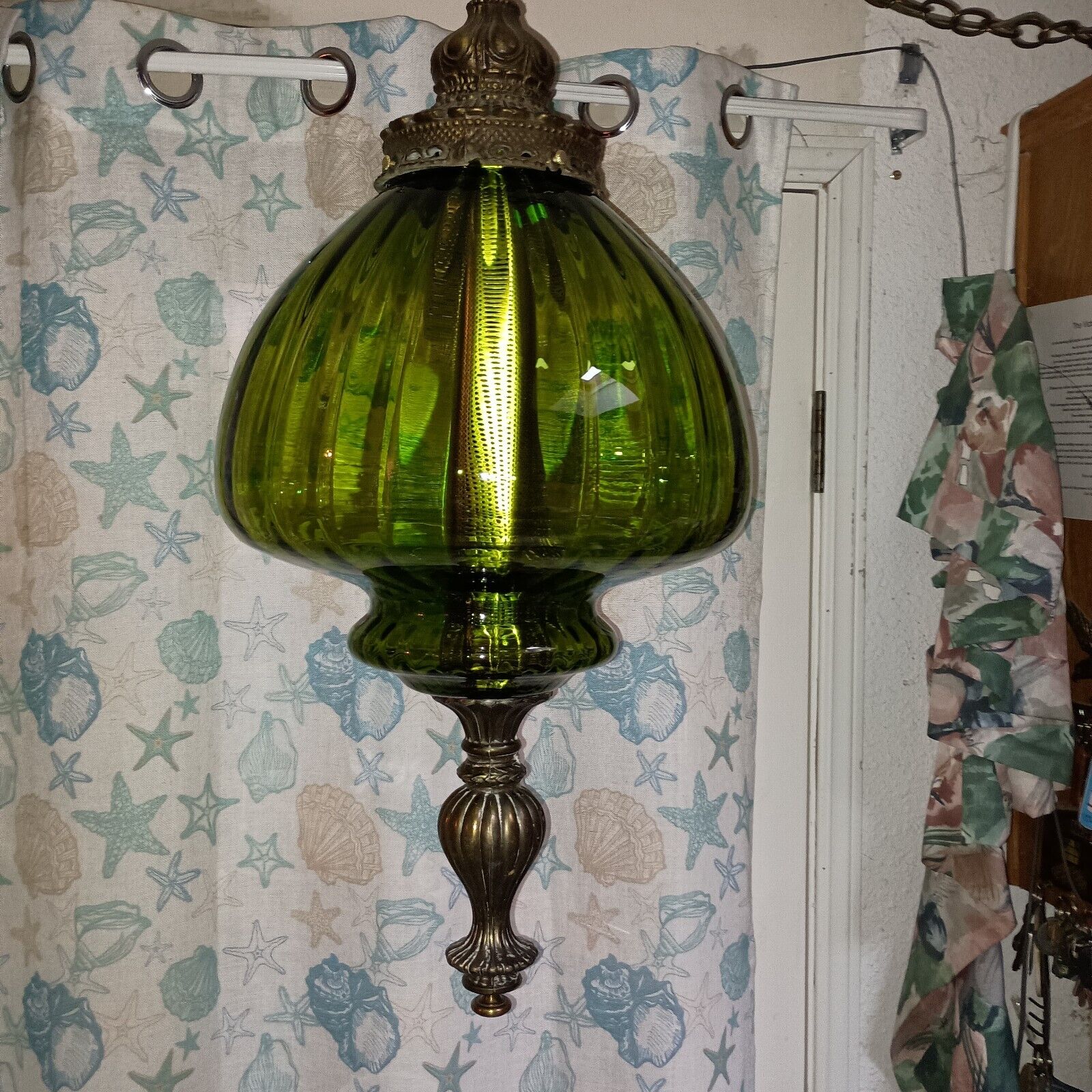 Vintage Green Glass Swag Lamp