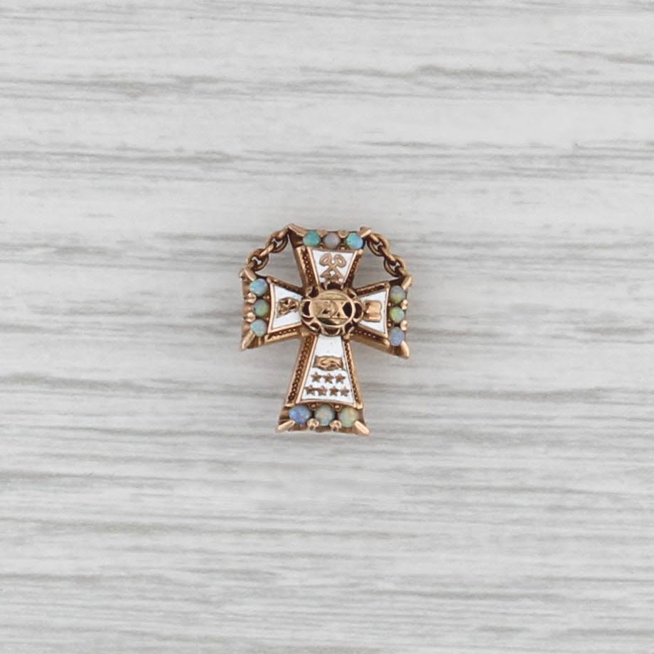 Antique Sigma Chi Badge Opal Cross 14k Gold Enamel Fraternity Pin