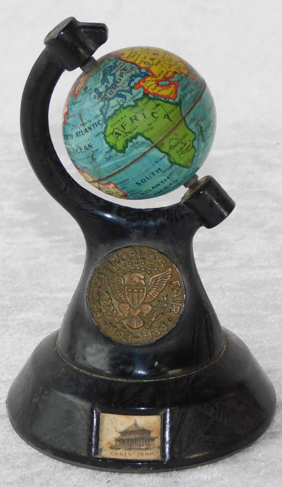 Antique 1933 Chicago Worlds Fair Exposition Germany Miniature Spinning Tin Globe