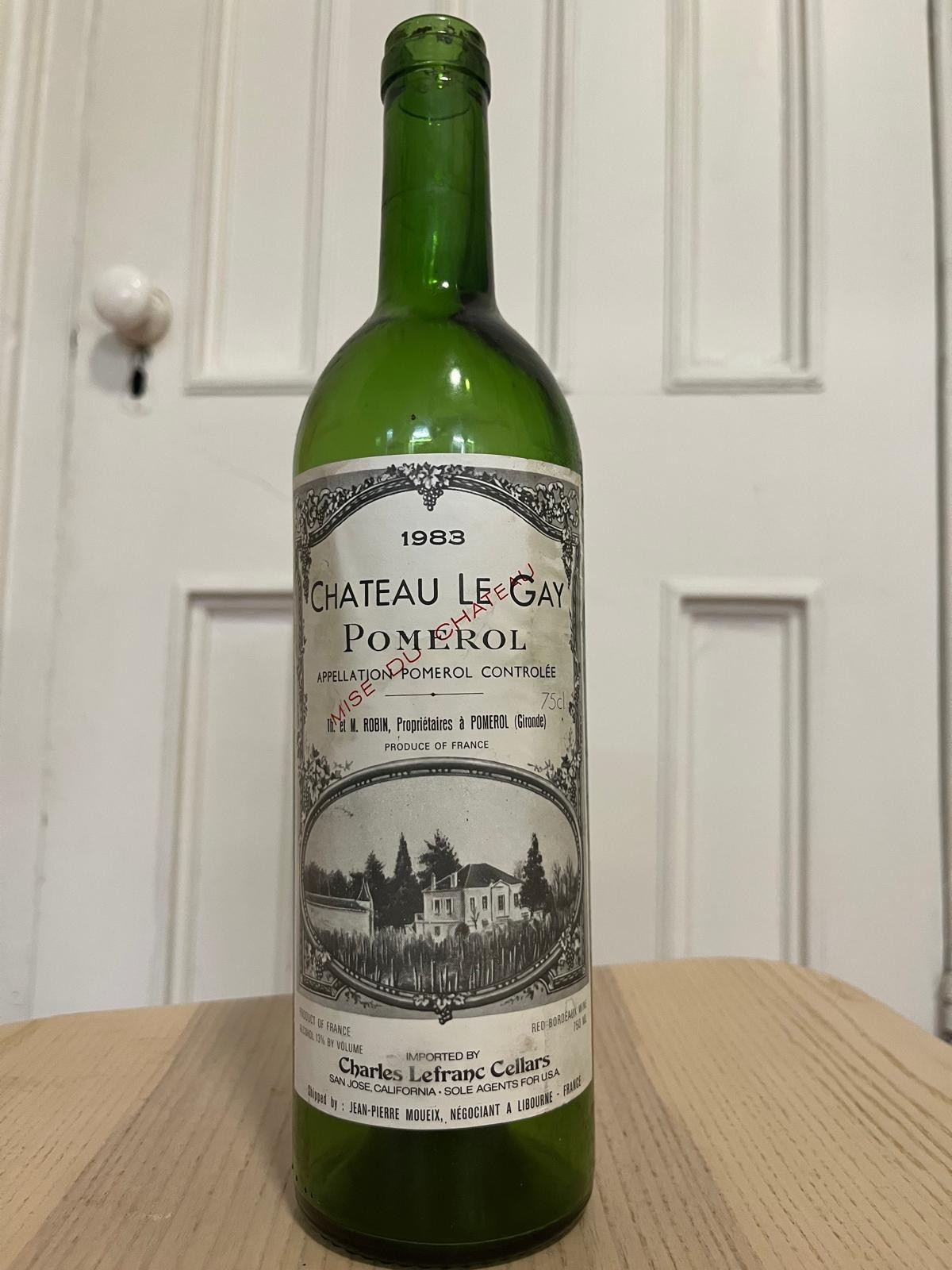 1983 Chateau Le Gay Pomerol EMPTY Wine Bottle 750ml Bordeaux 1983 Chateau Le Gay Pomerol EMPTY Wine Bottle 750ml Bordeaux
