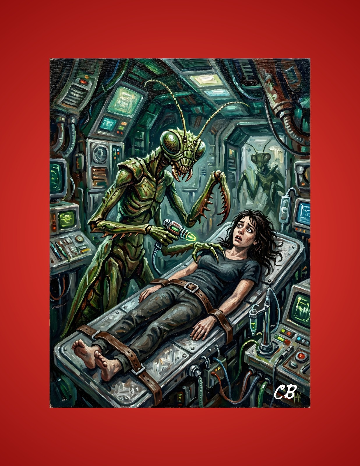 Mantis Alien Examination ACEO Print | UFO Abduction Folk Art | Sci-Fi