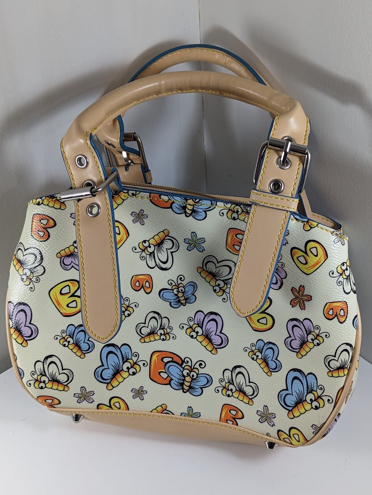B's Butterfly Dooney & Bourke Disney Style Tote White + Tan multicolor purse bag