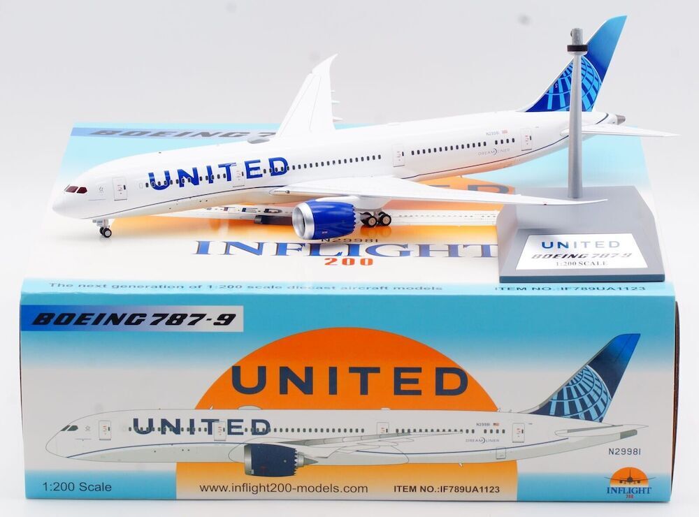 Inflight IF789UA1123 United Airlines Boeing 787-9 N29981 Diecast 1/200 Jet Model