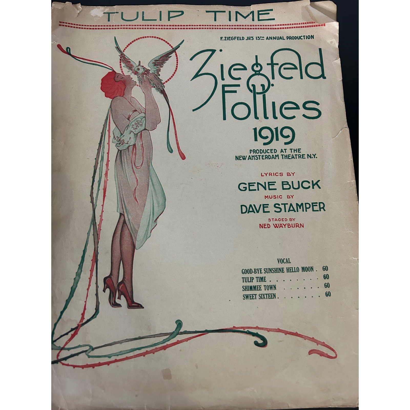 Sheet Music Tulip Time Ziegfeld Follies 1919 Gene Buck Dave Stamper Vintage Art