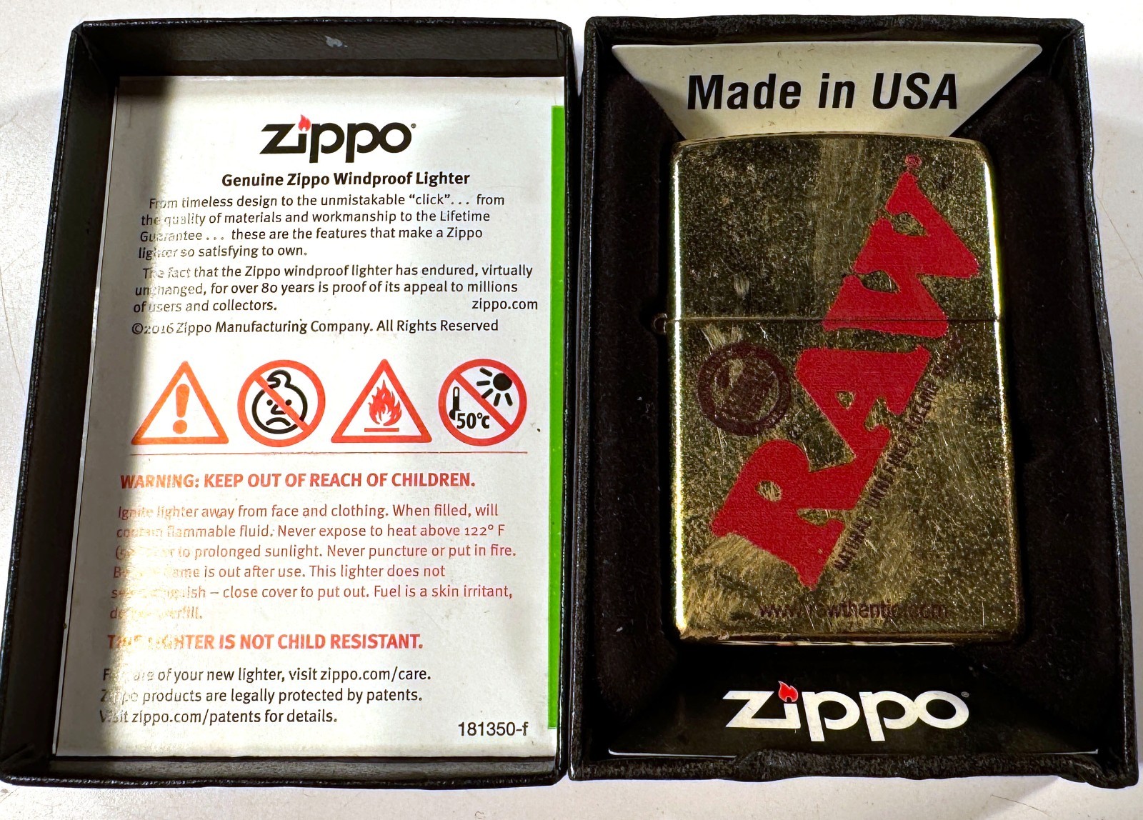 RAW Zippo Gold Dust Lighter NEW Sealed #RAWLIFE Bright Gold USA