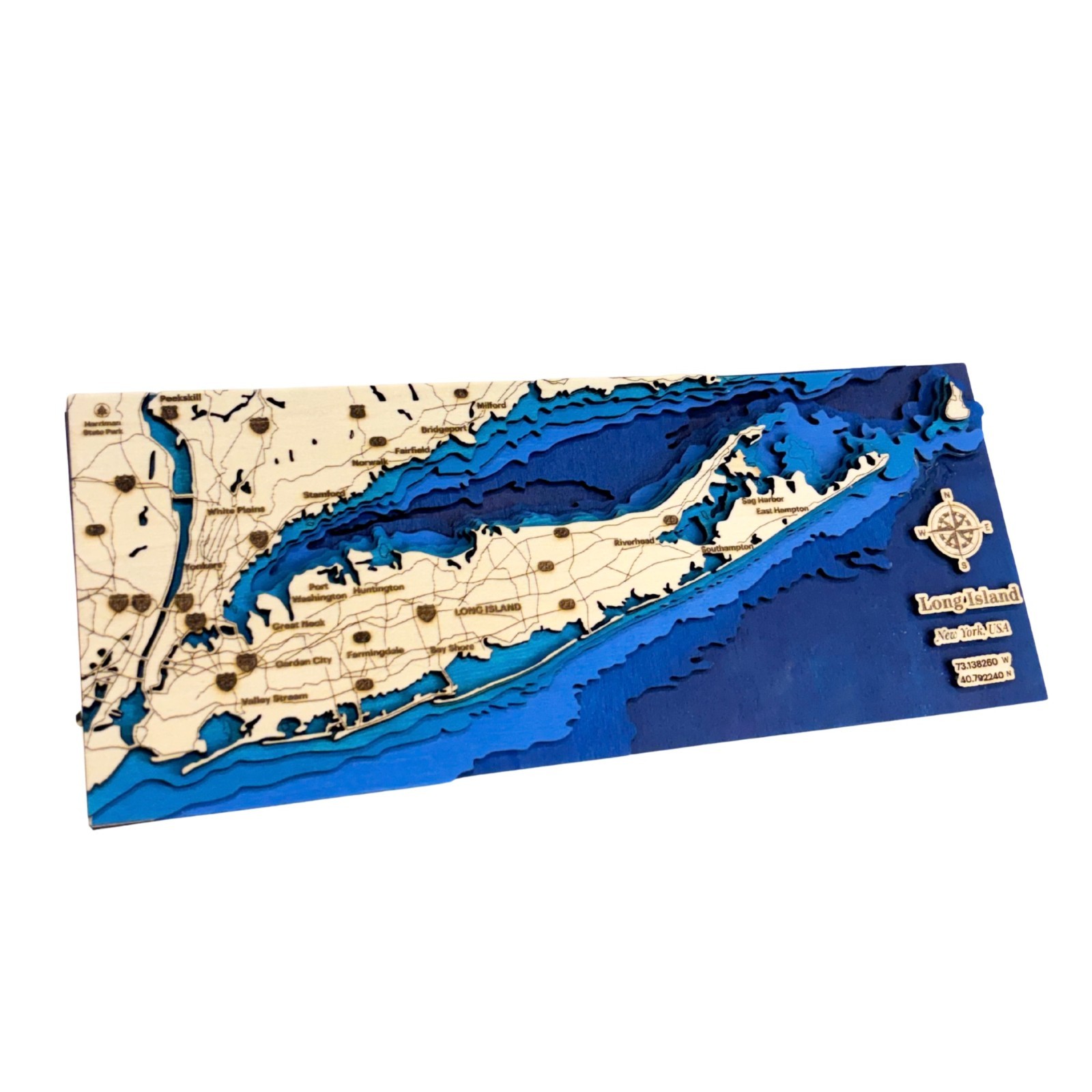 Long Island NY 3D Wooden Map 14x5.5 | Layered Topographic Bathymetry Wall Art Long Island NY 3D Wooden Map 14x5.5 | Layered Topographic Bathymetry Wall Art