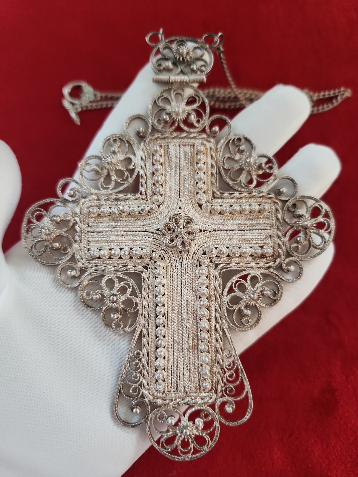 Antique Imperial Russian Silver Filigree Pectoral Cross Orthodox Clergy Priest Antique Imperial Russian Silver Filigree Pectoral Cross Orthodox Clergy Priest