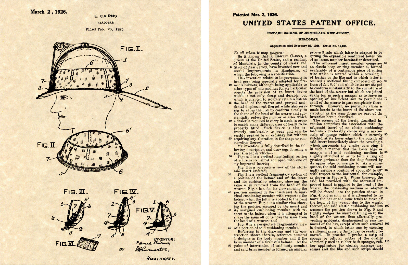 CAIRNS FIRE HELMET 1926 US PATENT ART PRINT READY TO FRAME fighting eagle FDNY CAIRNS FIRE HELMET 1926 US PATENT ART PRINT READY TO FRAME fighting eagle FDNY