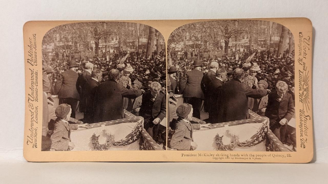 b982, U&U Stereoview, # -, President McKinley in Quincy, Illinois, 1900
