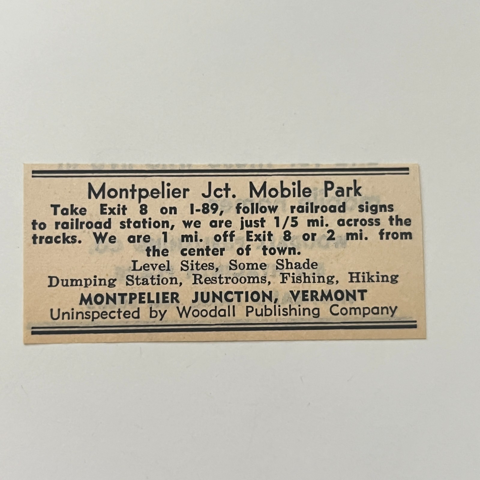 Montpelier Jct. Mobile Park in Vermont 1974 Ad TAK6-S114 Montpelier Jct. Mobile Park in Vermont 1974 Ad TAK6-S114